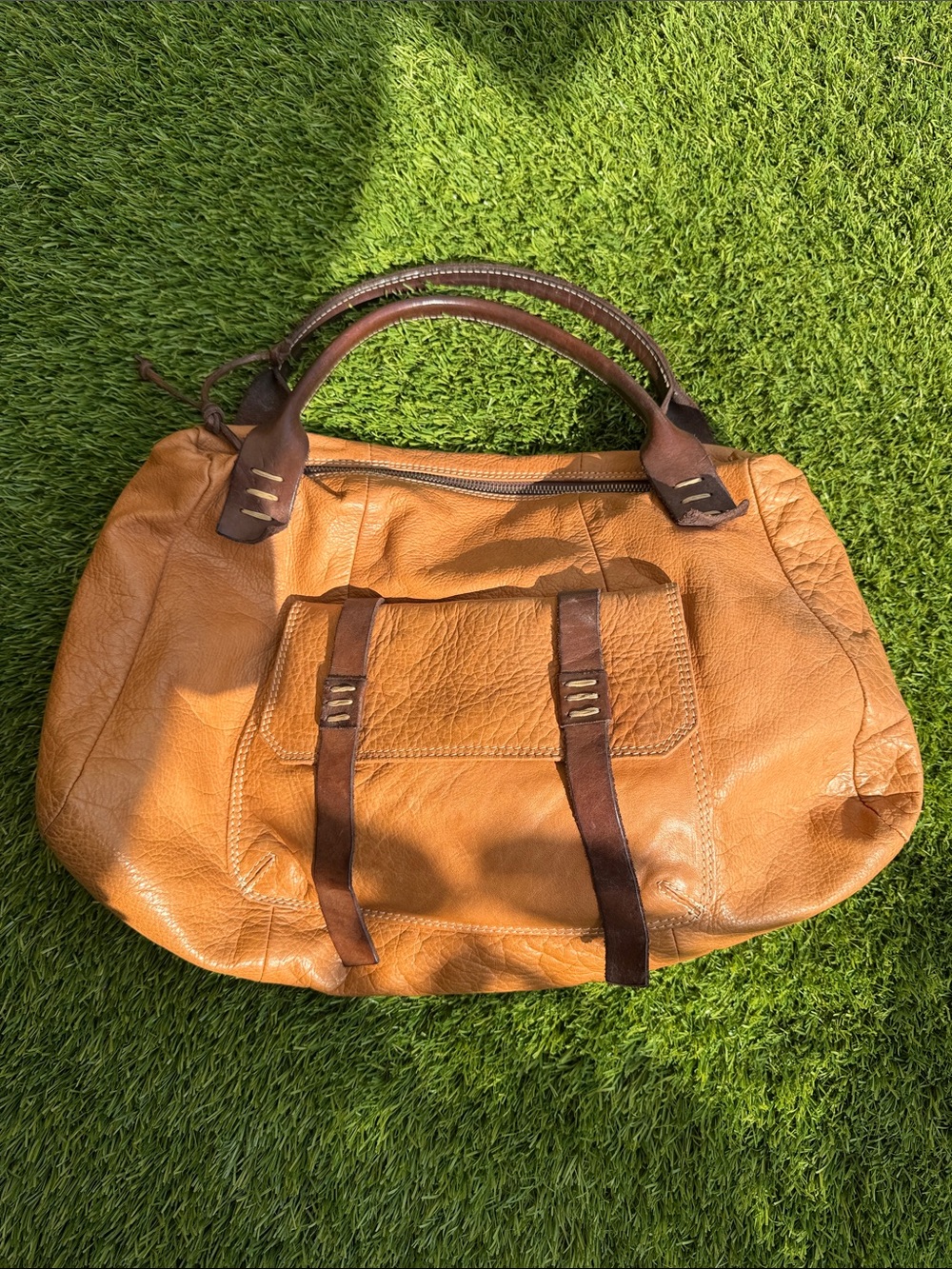 Sofia Cashmere Tan Tote with Brown Handles